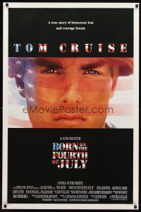 9a097 BORN ON THE FOURTH OF JULY DS 1sh '89 Oliver Stone, great patriotic image of Tom Cruise!