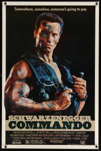 9a157 COMMANDO 1sh '85 Arnold Schwarzenegger is going to make someone pay!