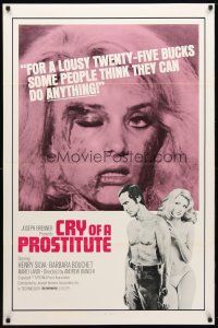 9a180 CRY OF A PROSTITUTE 1sh '76 Henry Silva, image of beaten Barbara Bouchet!