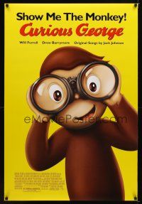 9a185 CURIOUS GEORGE DS 1sh '06 Will Ferrell & Drew Barrymore, art of cute monkey!