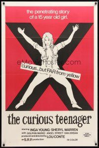 9a186 CURIOUS TEENAGER 1sh '72 art of near naked girl on giant X, curious but far from yellow!