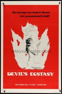 9a212 DEVIL'S ECSTASY 1sh '77 sexy artwork, her marriage was consummated in Hell!