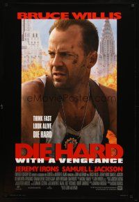 9a220 DIE HARD WITH A VENGEANCE style B 1sh '95 cool close-up of beaten cop Bruce Willis!