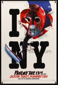 9a287 FRIDAY THE 13th PART VIII teaser 1sh '89 Jason in Manhattan, recalled I Love New York style!