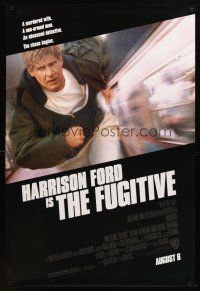 9a289 FUGITIVE advance DS 1sh '93 Harrison Ford is on the run from an obsessed detective!