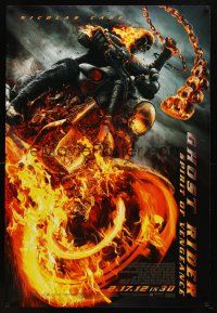 9a299 GHOST RIDER: SPIRIT OF VENGEANCE advance DS 1sh '12 Nicolas Cage, fiery motorcycle!
