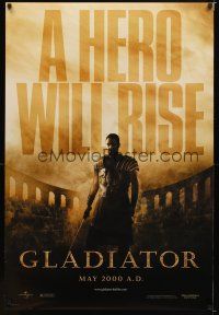 9a309 GLADIATOR teaser DS 1sh '00 Ridley Scott, cool image of Russell Crowe in the Coliseum!