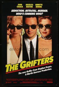 9a329 GRIFTERS 1sh '90 John Cusack, Annette Bening & Anjelica Huston all wearing sunglasses!