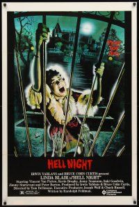 9a353 HELL NIGHT 1sh '81 artwork of Linda Blair trying to escape haunted house by Jarvis!