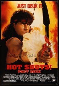 9a370 HOT SHOTS PART DEUX DS 1sh '93 wacky Charlie Sheen w/chicken arrow!