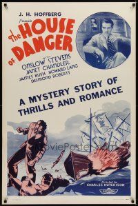 9a371 HOUSE OF DANGER 1sh '34 Onslow Stevens, Janet Chandler, a mystery of thrills & romance!