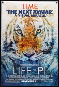 9a479 LIFE OF PI style B advance DS 1sh '12 cool collage image of tiger!