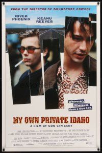 9a533 MY OWN PRIVATE IDAHO 1sh '91 close up of smoking River Phoenix & Keanu Reeves!