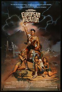 9a537 NATIONAL LAMPOON'S EUROPEAN VACATION 1sh '85 Boris Vallejo art with strongman Chevy Chase!