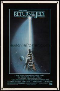 9a610 RETURN OF THE JEDI 1sh '83 George Lucas classic, art of hands holding lightsaber!