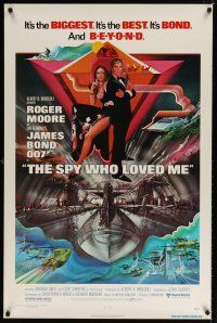 9a688 SPY WHO LOVED ME 1sh '77 cool artwork of Roger Moore as James Bond by Bob Peak!