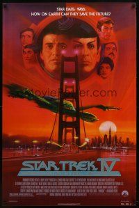 9a696 STAR TREK IV 1sh '86 cool art of Leonard Nimoy & William Shatner by Bob Peak!