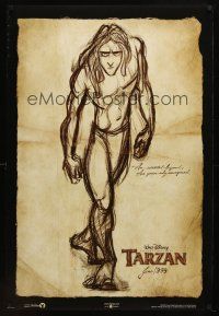 9a729 TARZAN advance DS 1sh '99 Walt Disney, from Edgar Rice Burroughs, cool sketch art!