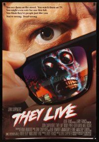 9a736 THEY LIVE DS 1sh '88 Rowdy Roddy Piper, John Carpenter, cool horror image!