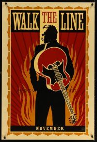 9a805 WALK THE LINE style A teaser 1sh '05 cool artwork of Joaquin Phoenix as Johnny Cash!
