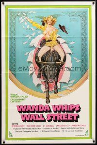 9a807 WANDA WHIPS WALL STREET 1sh '82 great Tom Tierney art of Veronica Hart riding bull, x-rated!
