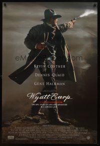 9a842 WYATT EARP DS 1sh '94 cool image of Kevin Costner in the title role firing gun!