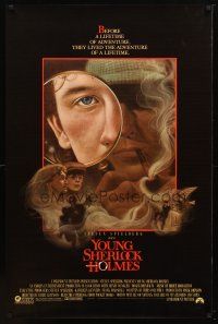 9a848 YOUNG SHERLOCK HOLMES 1sh '85 Steven Spielberg, Nicholas Rowe, really cool detective art!