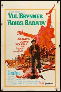 9b018 ADIOS SABATA int'l 1sh '71 Yul Brynner aims to kill, and his gun does the rest, cool art!