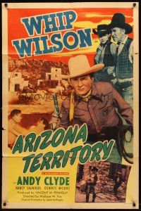 9b057 ARIZONA TERRITORY 1sh '50 cool image of cowboy Whip Wilson, Andy Clyde!