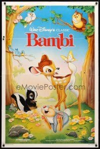 9b071 BAMBI 1sh R88 Walt Disney cartoon deer classic, great art with Thumper & Flower!