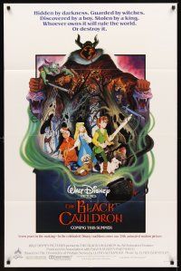 9b104 BLACK CAULDRON advance 1sh '85 first Walt Disney CG, cool fantasy art by Paul Wenzel!