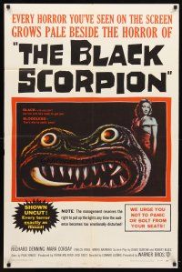9b108 BLACK SCORPION 1sh '57 art of wacky creature looking more laughable than horrible!