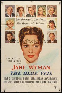 9b134 BLUE VEIL 1sh '51 portraits of Charles Laughton, Jane Wyman, Joan Blondell & more!