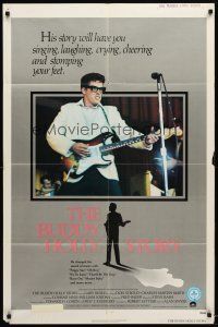 9b163 BUDDY HOLLY STORY 1sh '78 great image of Gary Busey performing on stage with guitar!