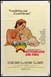 9b172 BUTTERFLIES ARE FREE 1sh '72 cool art of would-be lovers Goldie Hawn & blind Edward Albert!