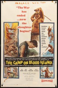 9b176 CAMP ON BLOOD ISLAND 1sh '58 brutal artwork of World War II slaughter!