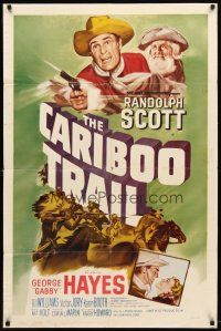 9b180 CARIBOO TRAIL 1sh R54 Randolph Scott & Gabby Hayes vs Native American Indians!