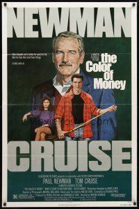 9b200 COLOR OF MONEY 1sh '86 Robert Tanenbaum artwork of Paul Newman & Tom Cruise playing pool!