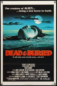 9b223 DEAD & BURIED 1sh '81 really cool horror art of person buried up to the neck by Campanile!