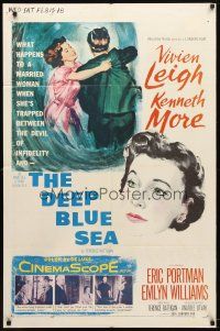 9b234 DEEP BLUE SEA 1sh '55 art of pretty Vivien Leigh held by Kenneth More, Anatole Litvak