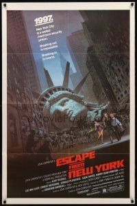 9b288 ESCAPE FROM NEW YORK 1sh '81 John Carpenter, art of decapitated Lady Liberty by S. Watts!