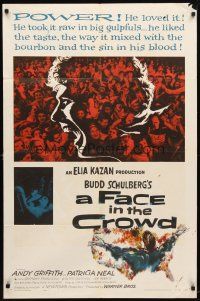 9b296 FACE IN THE CROWD 1sh '57 Andy Griffith took it raw like his bourbon & his sin, Elia Kazan