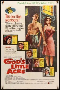 9b357 GOD'S LITTLE ACRE 1sh '58 barechested Aldo Ray & half-dressed sexy Tina Louise!