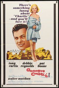 9b367 GOODBYE CHARLIE 1sh '64 Tony Curtis, sexy barely-dressed Debbie Reynolds, Pat Boone!