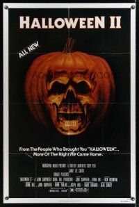 9b377 HALLOWEEN II 1sh '81 cool jack-o-lantern skull image, more of the night HE came home!