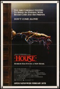 9b420 HOUSE advance 1sh '86 great artwork of severed hand ringing doorbell, don't come alone!