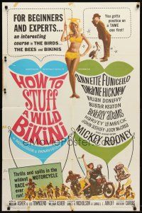 9b426 HOW TO STUFF A WILD BIKINI 1sh '65 Annette Funicello, Buster Keaton, motorcycle & bikini art