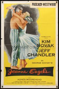 9b462 JEANNE EAGELS 1sh '57 best romantic artwork of Kim Novak & Jeff Chandler kissing!