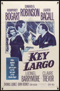 9b478 KEY LARGO 1sh R56 Humphrey Bogart, Lauren Bacall, Edward G. Robinson, John Huston film noir!