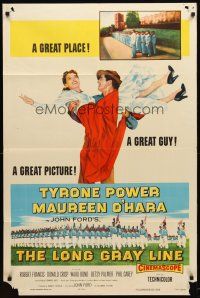 9b527 LONG GRAY LINE 1sh '54 art of Tyrone Power carrying Maureen O'Hara, plus West Point cadets!